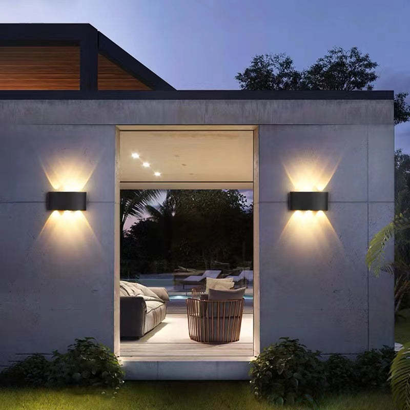 Tronix Modern Rectangular Metal Outdoor Wall Lamp, Black/White, Water-wave