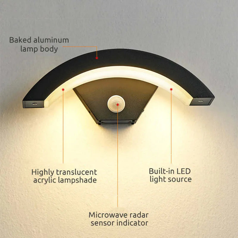 Elvon Nordic Arc Waterproof Outdoor LED Wall Lamp - Black