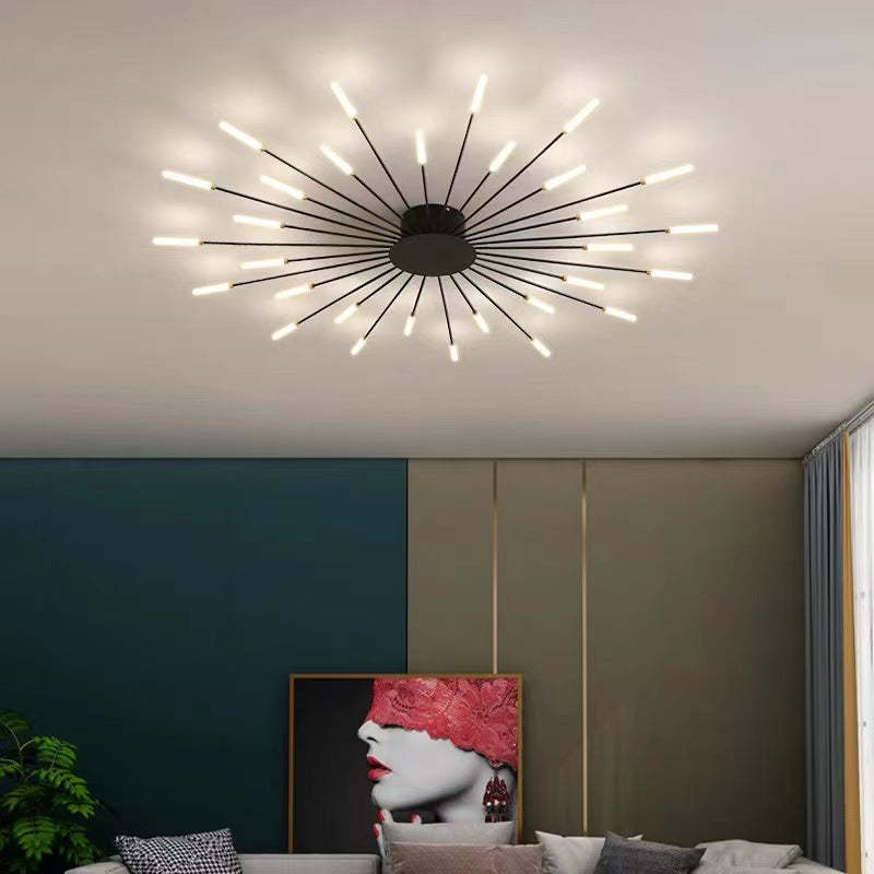 Wesley Fireworks Flush-Mount Ceiling Light in Black/Gold