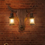 Austin Vintage Bull‑Shaped 2‑Light Wall Sconce, Wood & Metal Bedroom Lamp