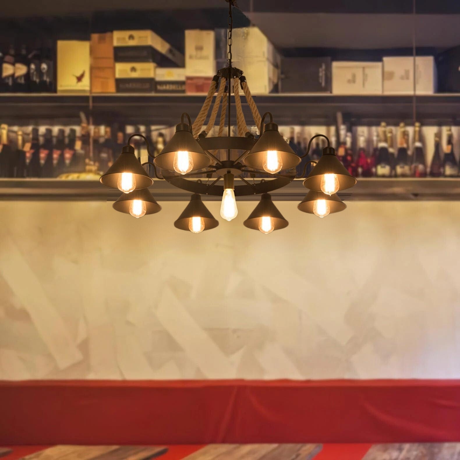 Epoch Vintage Industrial Rope Chandelier for Living Room Lighting