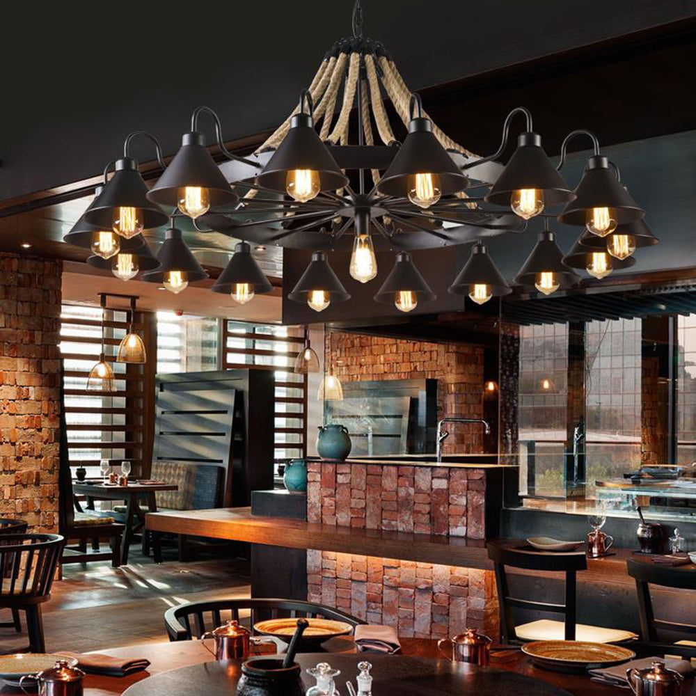 Epoch Vintage Industrial Rope Chandelier for Living Room Lighting