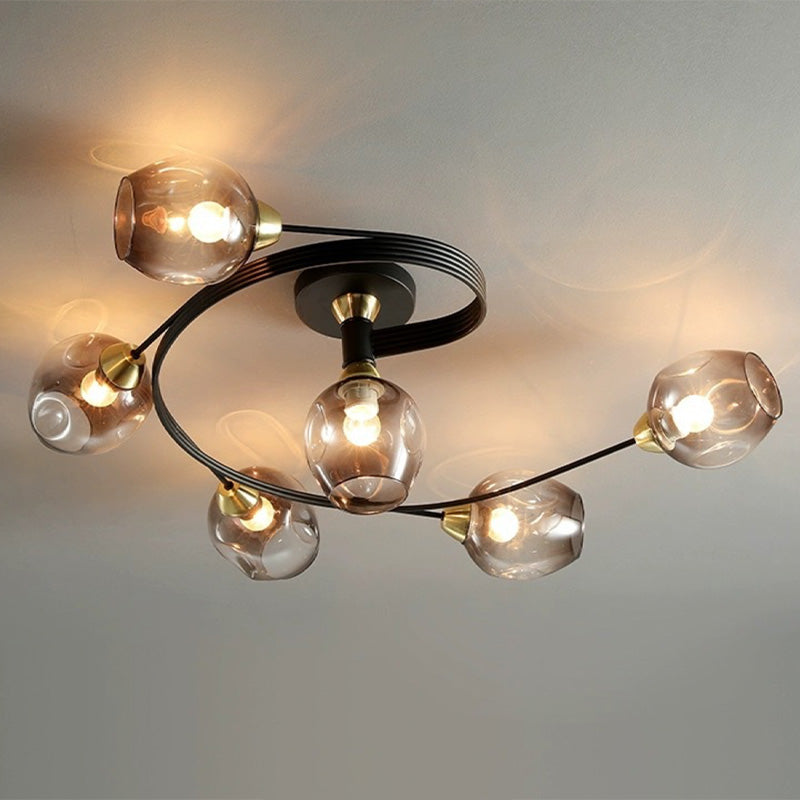 Valentina Black/Gold Glass Flush-Mount Ceiling Light for Dining Room