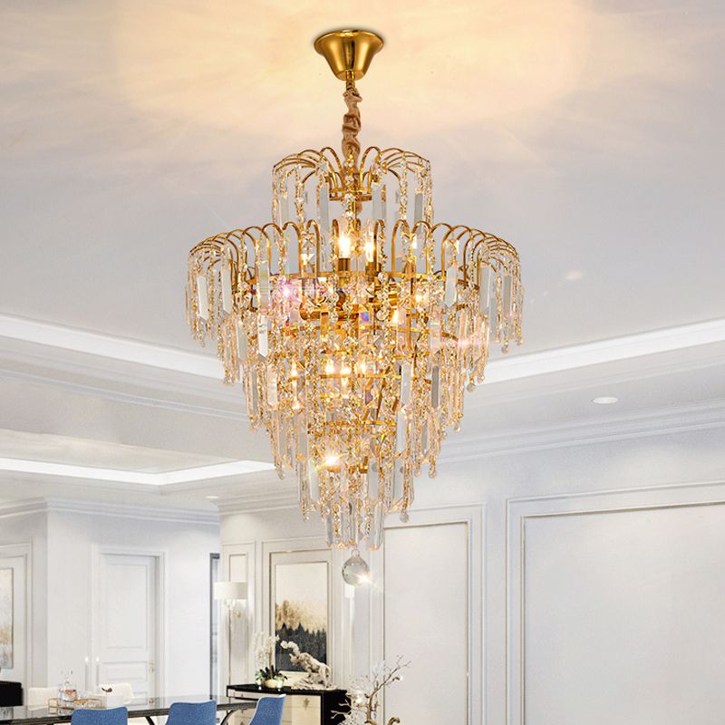 Kristy Luxury Gold Crystal Chandelier, 5-Tier Tassel Design