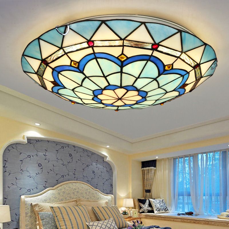 Tiffany-Style Colorful Stained Glass Flush-Mount Ceiling Light for Bedroom