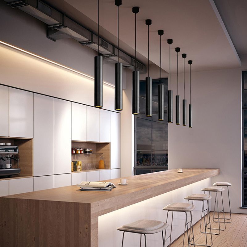 Yore Modern Cylinder Shape Linear Pendant Light Black Metal