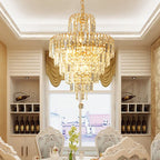 Kristy Luxury Gold Crystal Chandelier, 5-Tier Tassel Design
