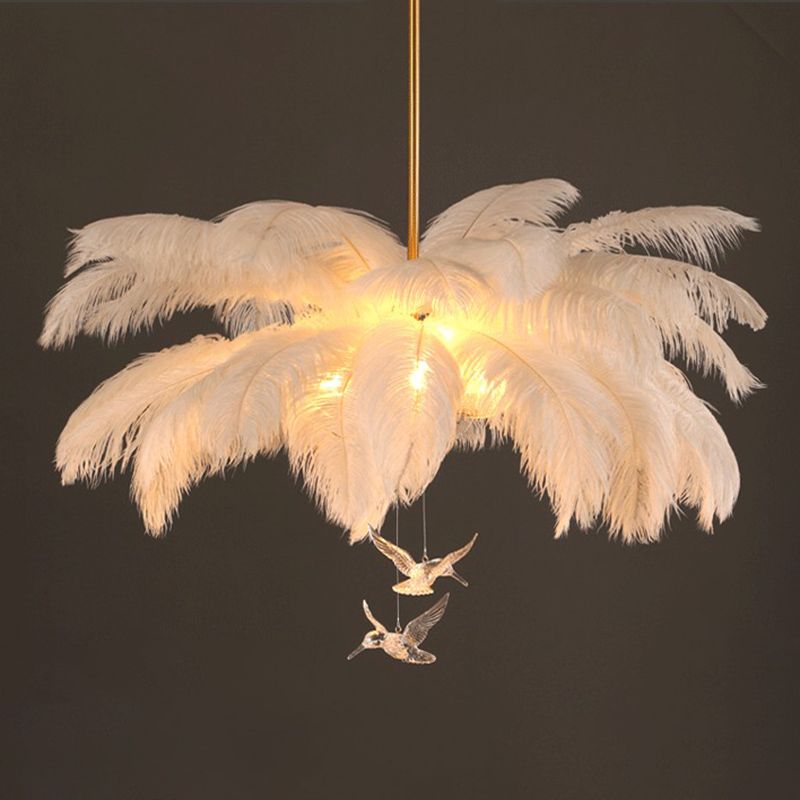 O'Moore Elegant Contemporary Ostrich Feather Chandelier - White