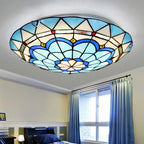 Tiffany-Style Colorful Stained Glass Flush-Mount Ceiling Light for Bedroom