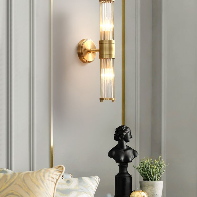 Kristy Cylindrical Gold Glass & Metal Vanity Wall Sconce