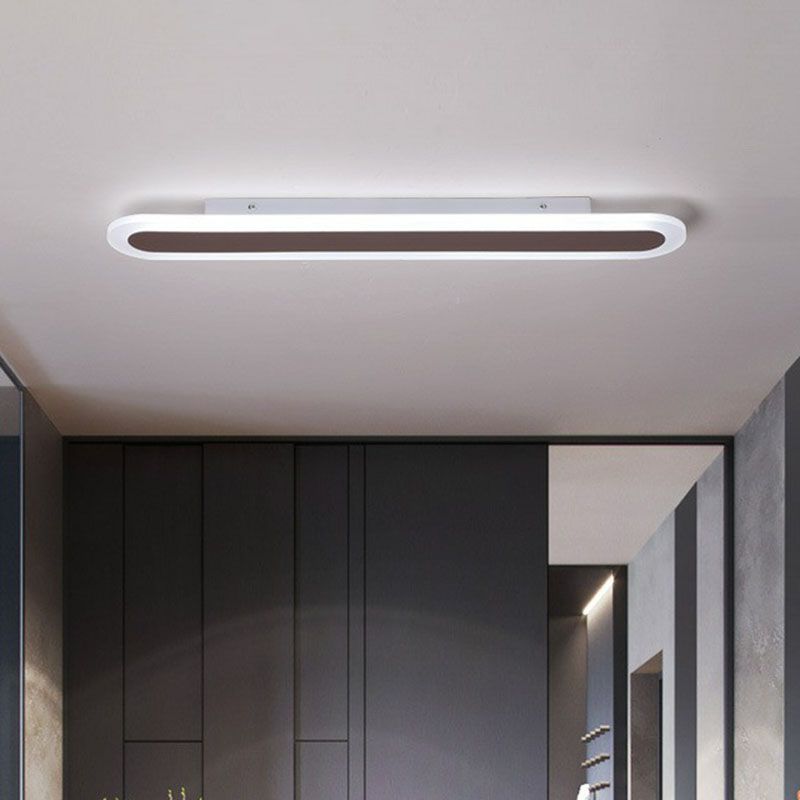 Arisha Minimalist Oval Linear Flush-Mount Ceiling Light in White or Coffee