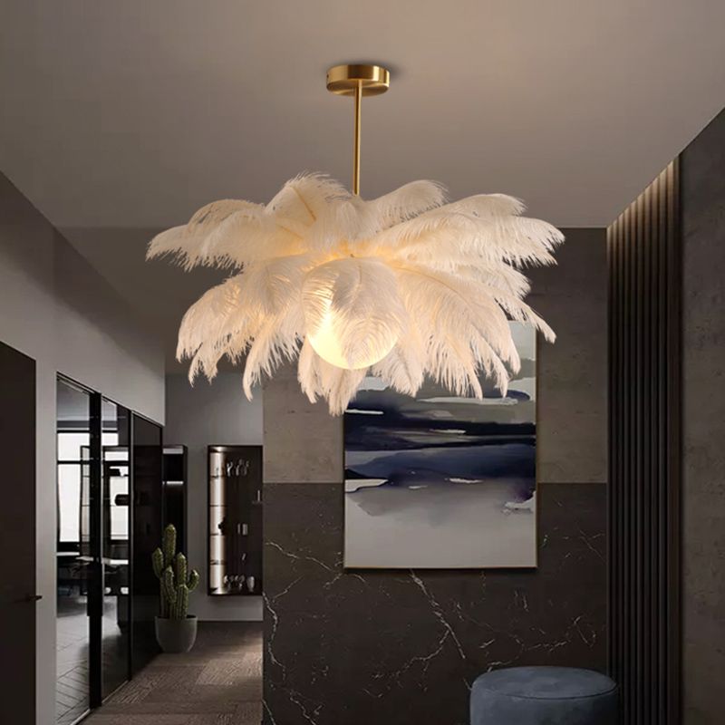 O'Moore Elegant Contemporary Ostrich Feather Chandelier - White