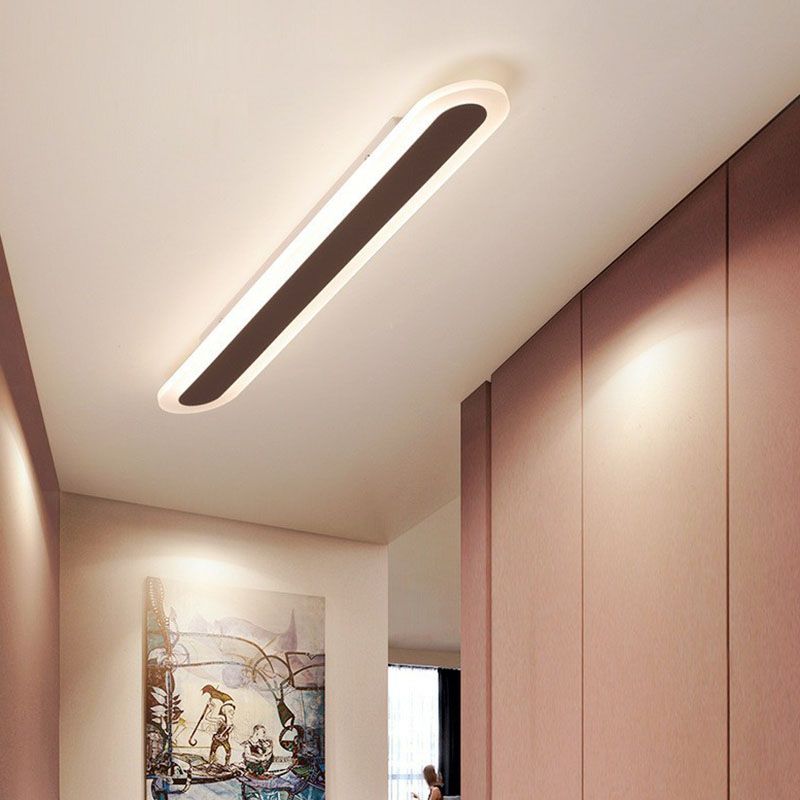 Arisha Minimalist Oval Linear Flush-Mount Ceiling Light in White or Coffee