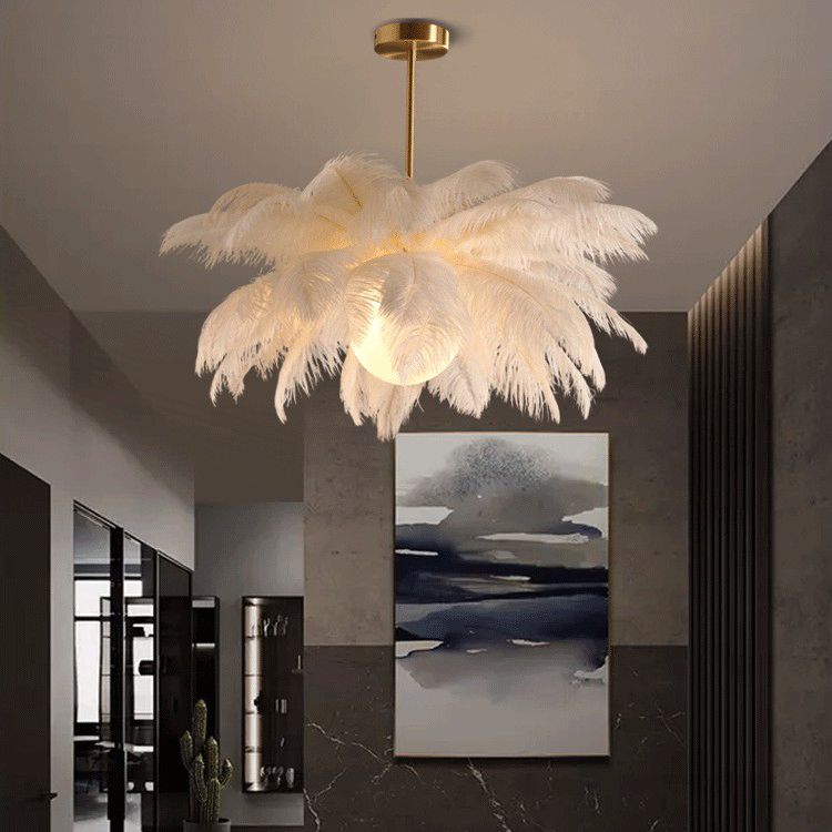 O'Moore Elegant Contemporary Ostrich Feather Chandelier - White