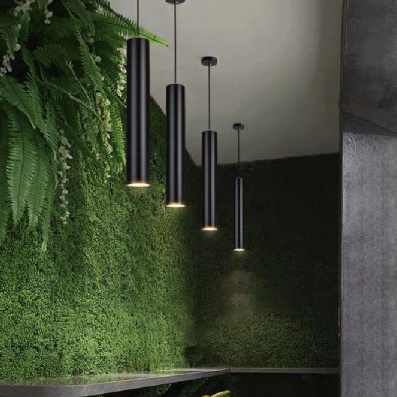Yore Modern Cylinder Shape Linear Pendant Light Black Metal