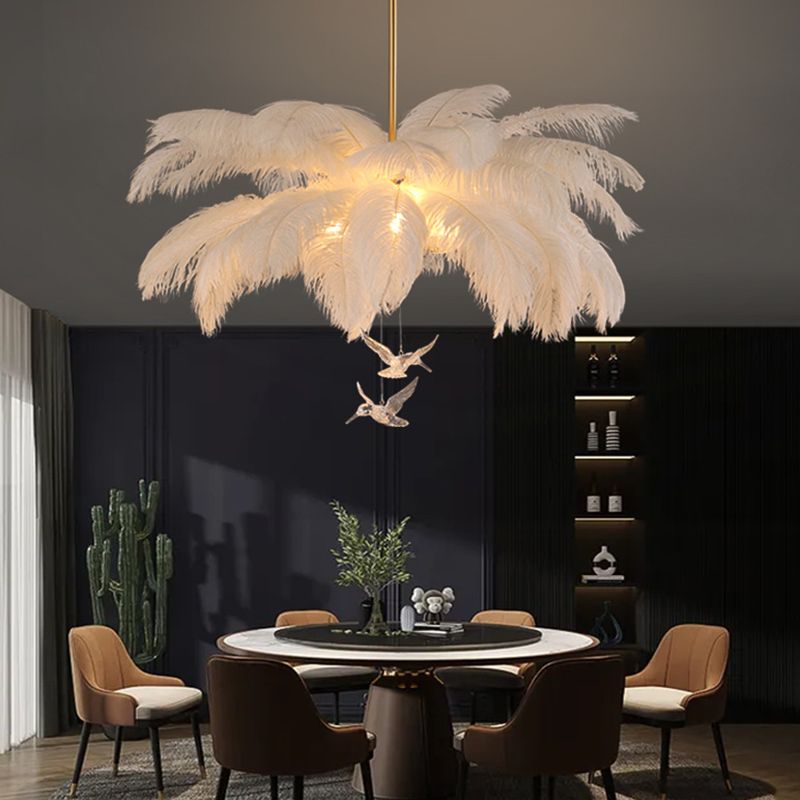 O'Moore Elegant Contemporary Ostrich Feather Chandelier - White