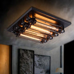 Austin Vintage Tubed Metal Flush Mount Ceiling Light, Black, Living Room