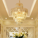 Kristy Luxury Gold Crystal Chandelier, 5-Tier Tassel Design