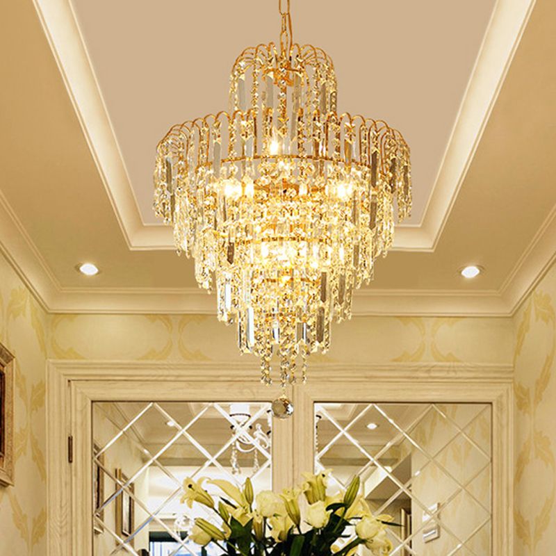 Kristy Luxury Gold Crystal Chandelier, 5-Tier Tassel Design