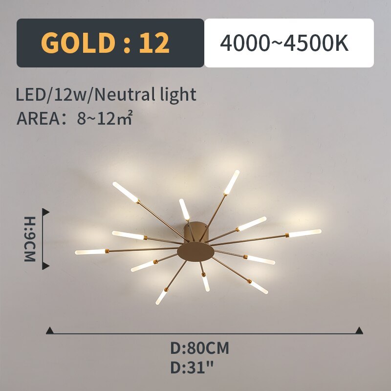 Wesley Fireworks Flush-Mount Ceiling Light in Black/Gold