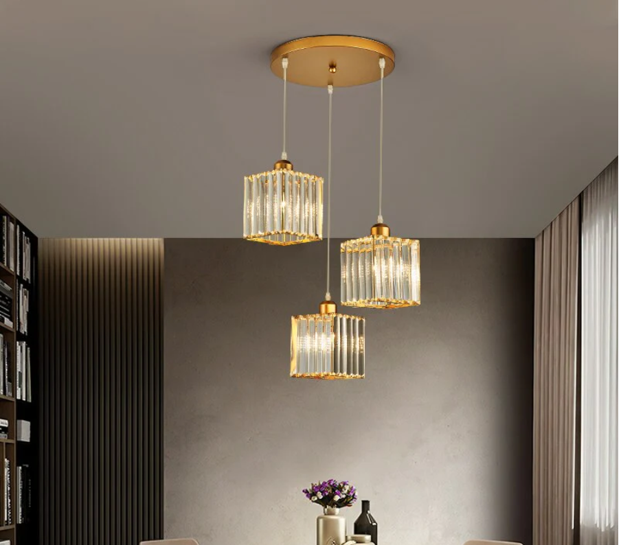 Vina Modern Clustered Cylinder Glass Pendant Light in Black and Gold