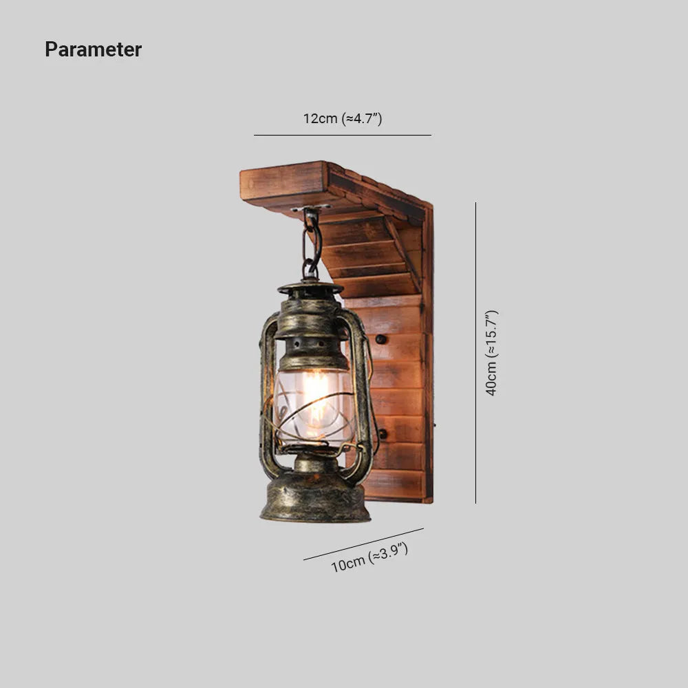 Lyros Rustic Wooden Lantern Wall Sconce