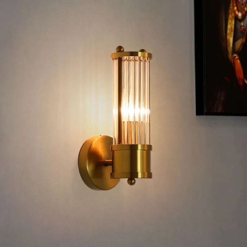 Kristy Cylindrical Gold Glass & Metal Vanity Wall Sconce