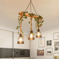 Epoch Vintage Farmhouse Caged Wood Beam Pendant Light, 3- or 5-Light