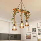 Epoch Vintage Farmhouse Caged Wood Beam Pendant Light, 3- or 5-Light
