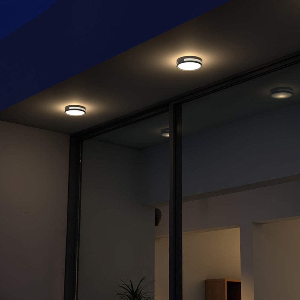 Ray Modern Round Metal Outdoor Waterproof Wall Lamp - Black