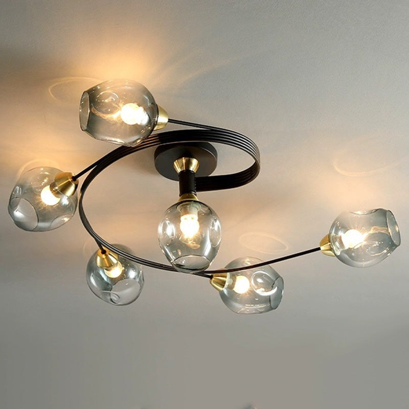Valentina Black/Gold Glass Flush-Mount Ceiling Light for Dining Room