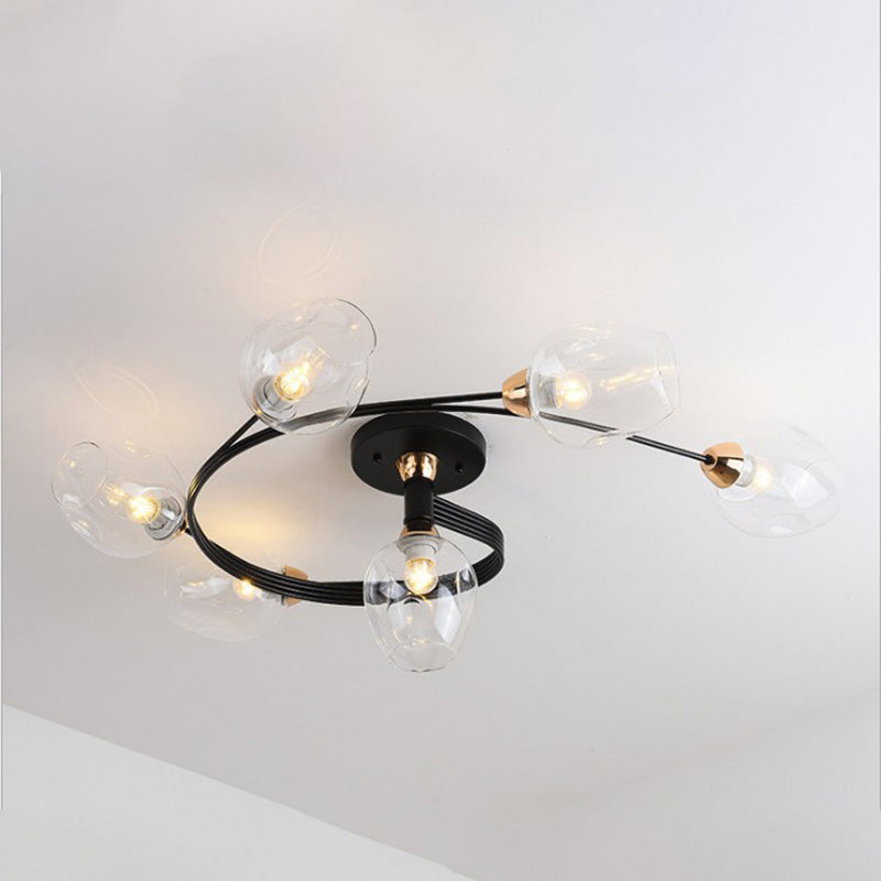 Valentina Black/Gold Glass Flush-Mount Ceiling Light for Dining Room