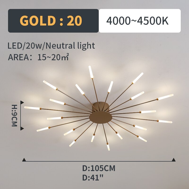 Wesley Fireworks Flush-Mount Ceiling Light in Black/Gold
