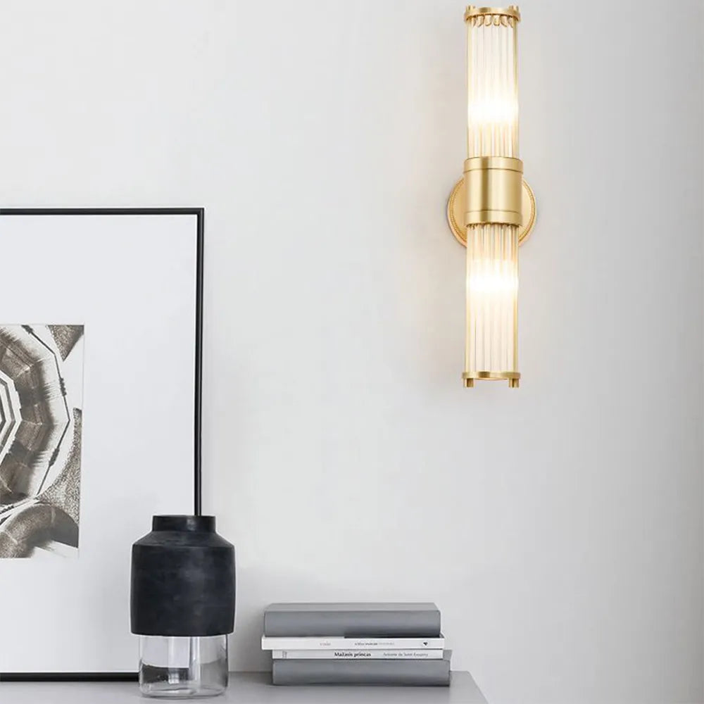 Kristy Cylindrical Gold Glass & Metal Vanity Wall Sconce