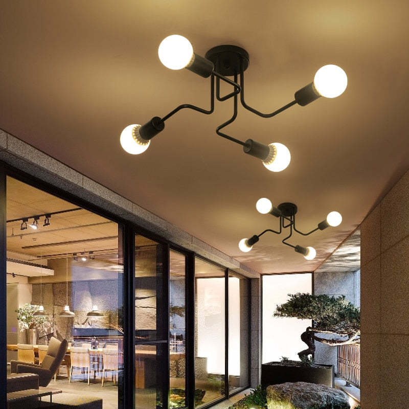 Arisha Modern Industrial Minimalist Black Metal Ceiling Light