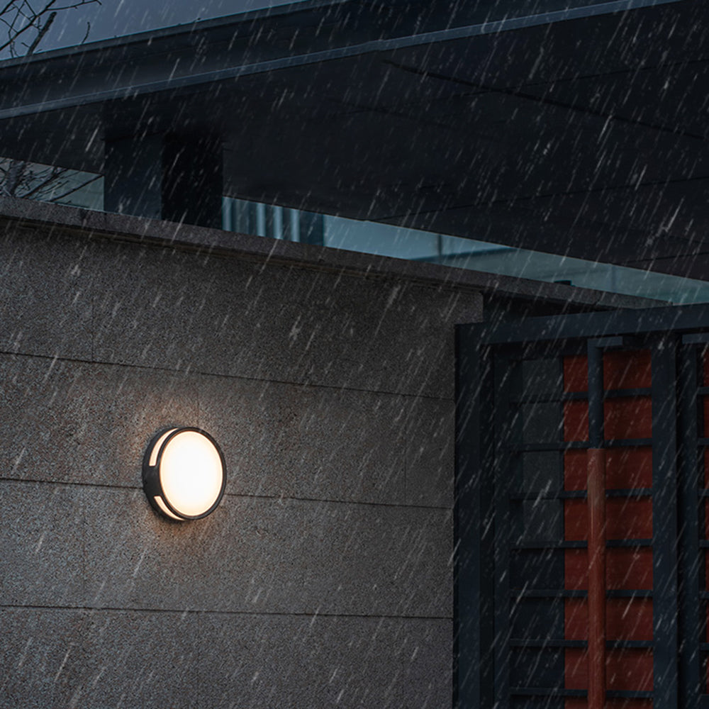 Ray Modern Round Metal Outdoor Waterproof Wall Lamp - Black
