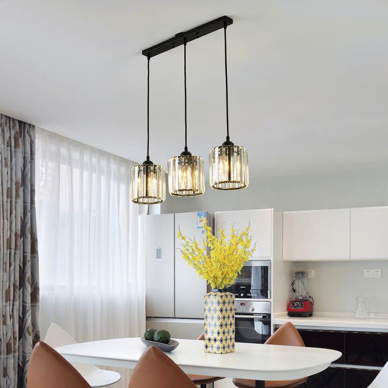 Vina Modern Clustered Cylinder Glass Pendant Light in Black and Gold