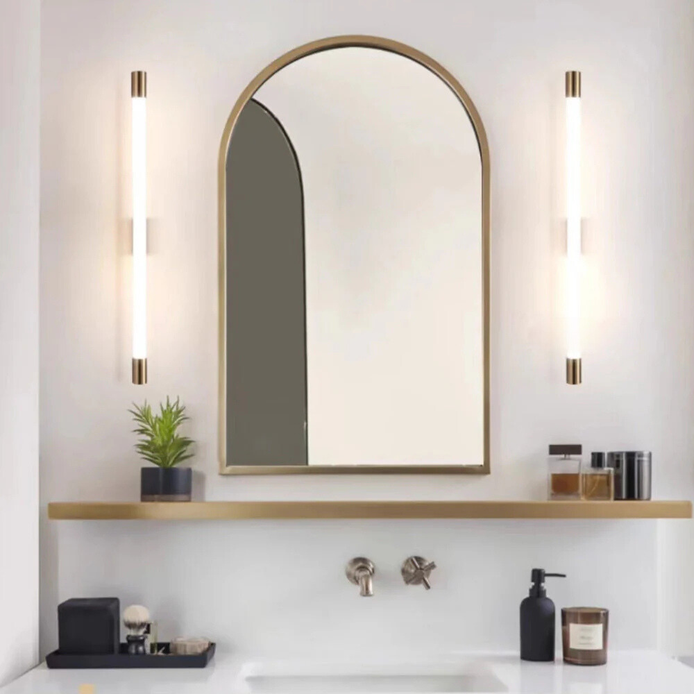 Arisha Modern Gold Mirror Front Vanity Wall Lamp, Metal/