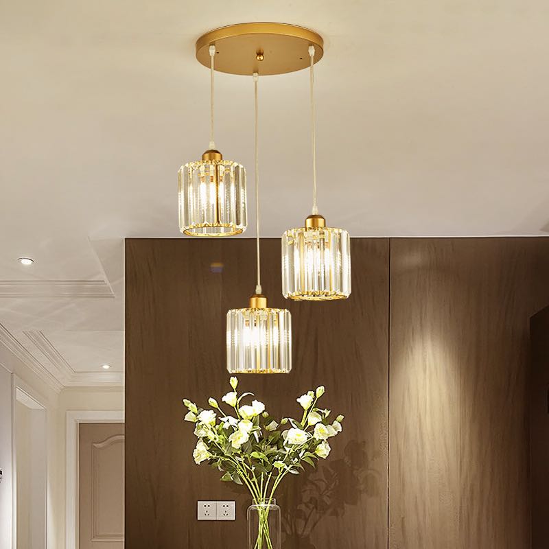 Vina Modern Clustered Cylinder Glass Pendant Light in Black and Gold