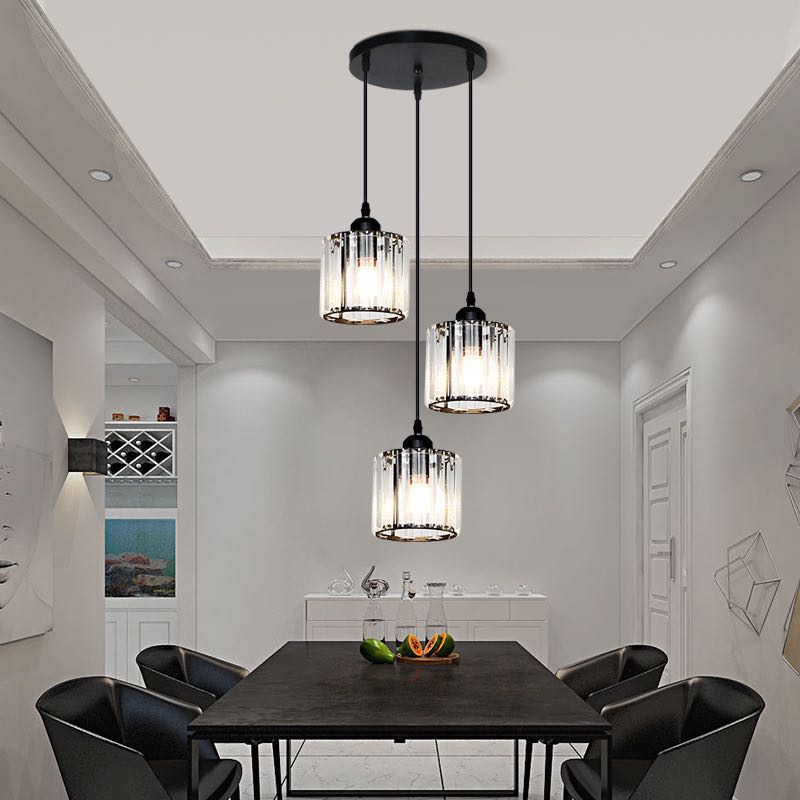 Vina Modern Clustered Cylinder Glass Pendant Light in Black and Gold