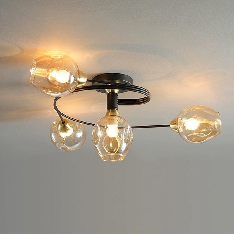 Valentina Black/Gold Glass Flush-Mount Ceiling Light for Dining Room