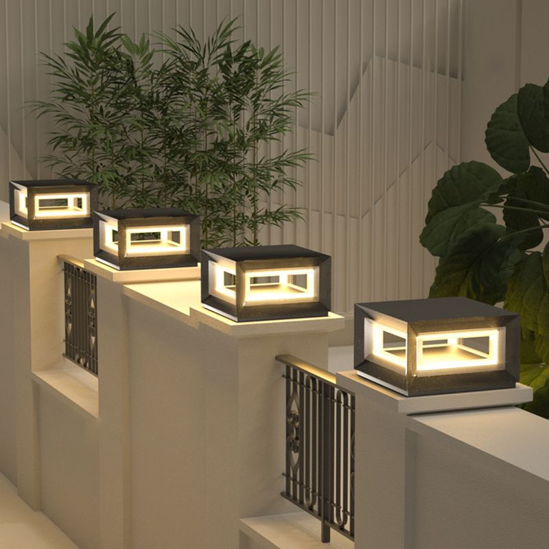 Ray Contemporary Black Metal LED Cube Outdoor Lamps