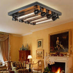 Austin Vintage Tubed Metal Flush Mount Ceiling Light, Black, Living Room