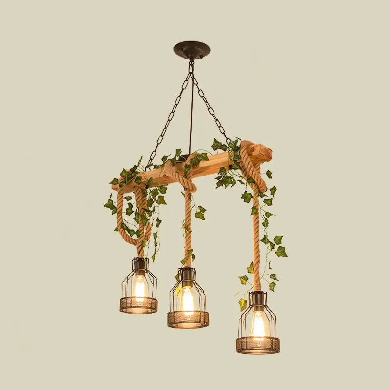 Epoch Vintage Farmhouse Caged Wood Beam Pendant Light, 3- or 5-Light