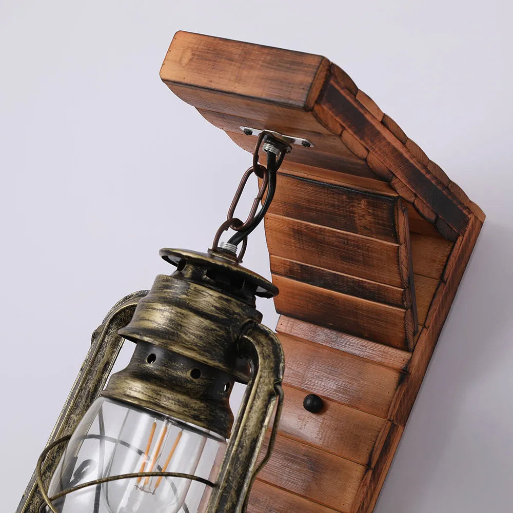Lyros Rustic Wooden Lantern Wall Sconce