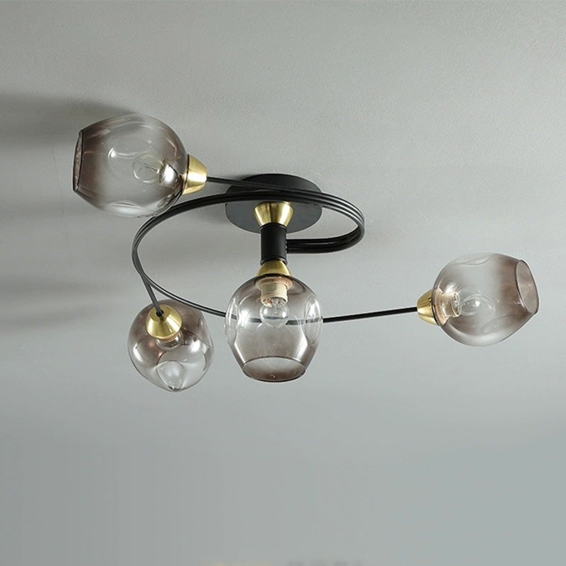 Valentina Black/Gold Glass Flush-Mount Ceiling Light for Dining Room