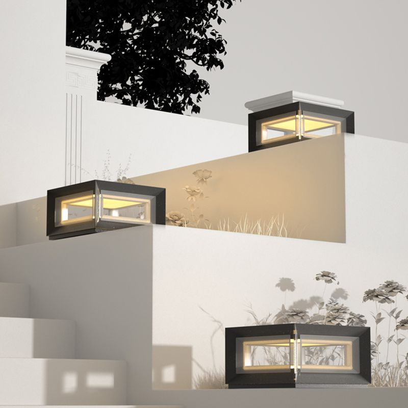 Ray Contemporary Black Metal LED Cube Outdoor Lamps