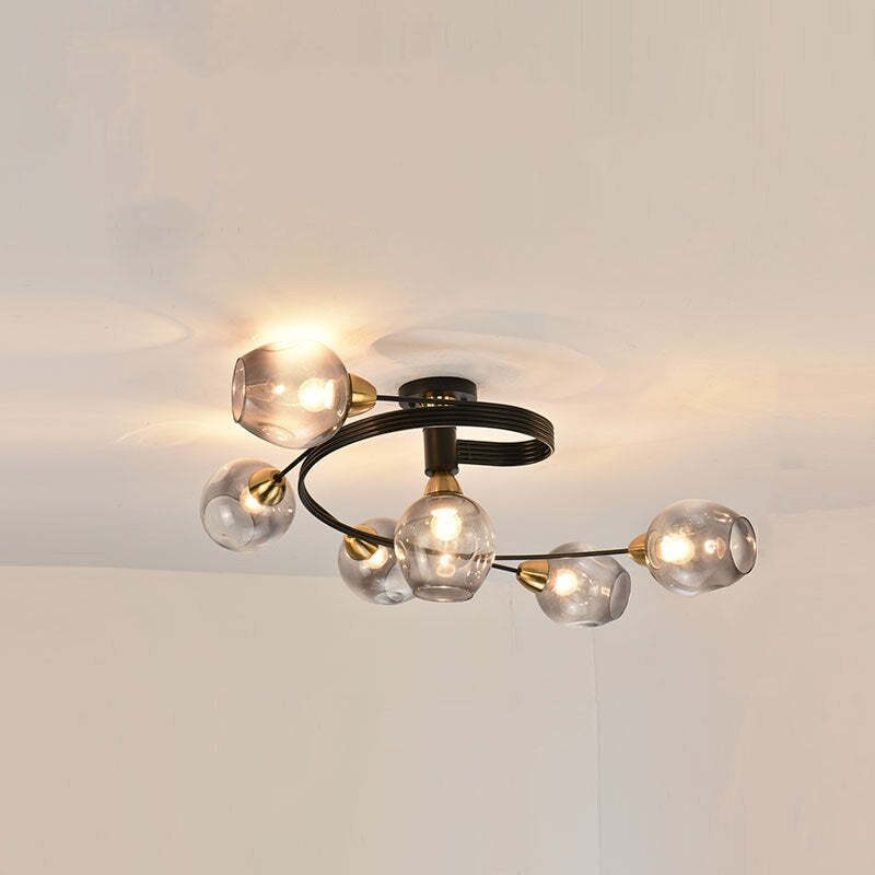 Valentina Black/Gold Glass Flush-Mount Ceiling Light for Dining Room