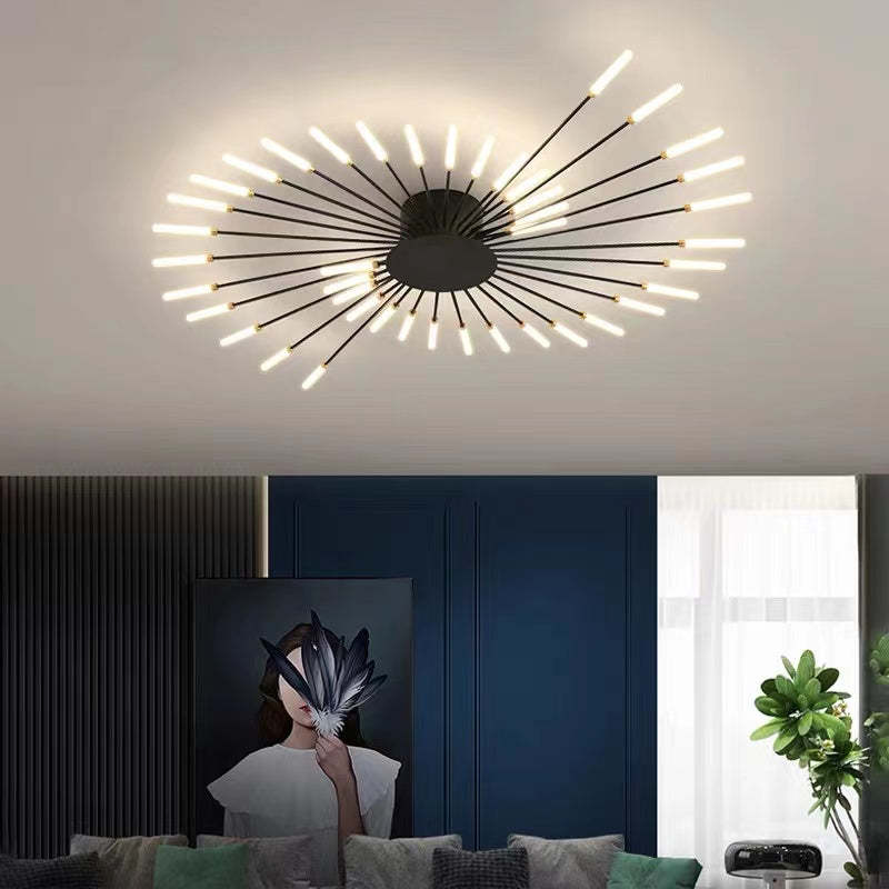Wesley Fireworks Flush-Mount Ceiling Light in Black/Gold