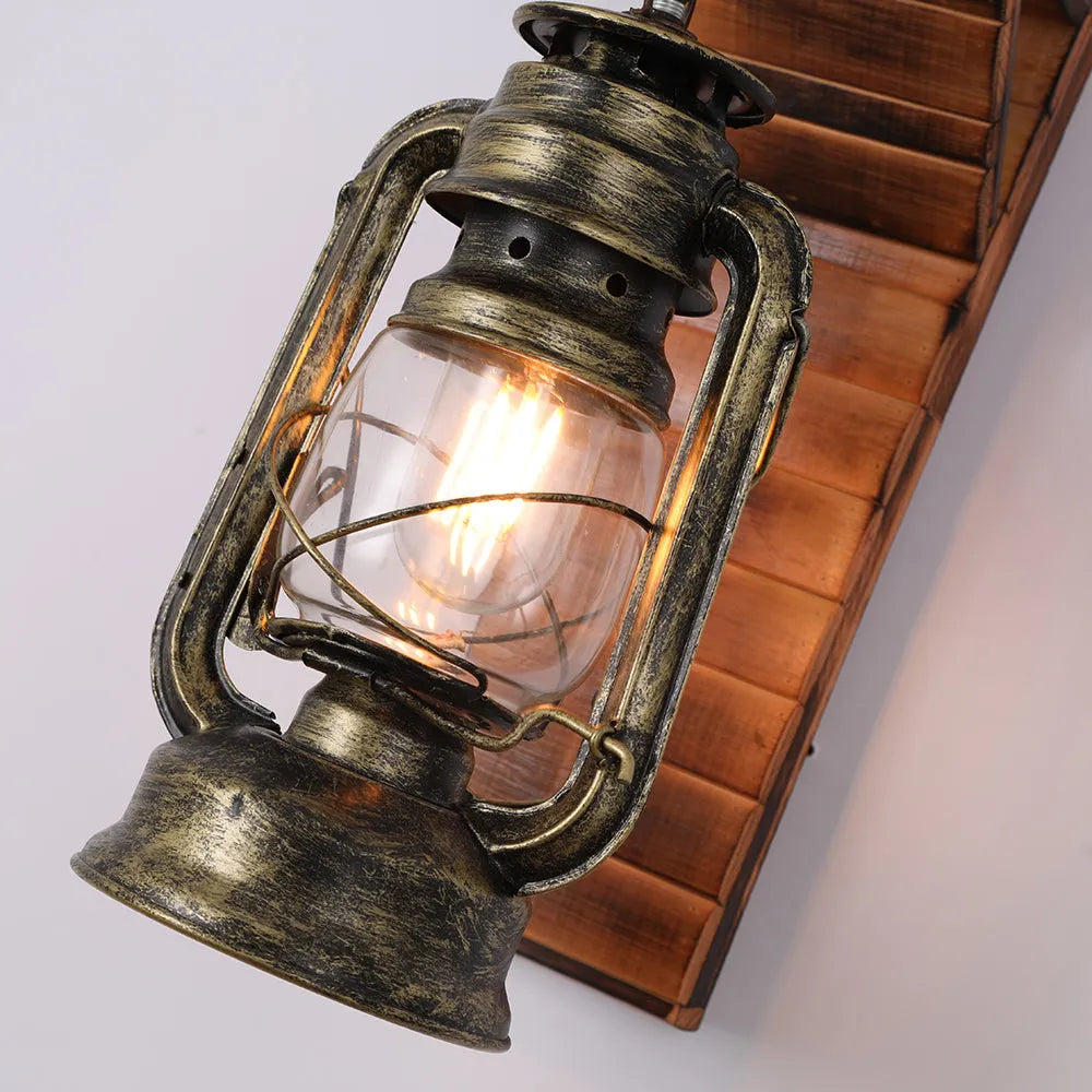 Lyros Rustic Wooden Lantern Wall Sconce